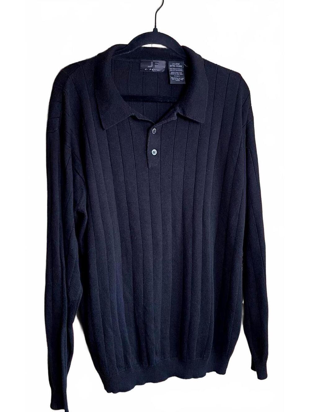 JF J. Ferrar Men's Black Long Sleeve Polo Sweater XL